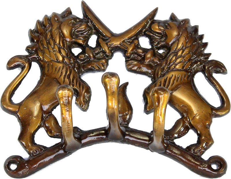 eSplanade Brass Fighting Lions Key Stand  Key Holder Hanger Hook Wall Key Holder Keys Rack Hook Key Hanging Hooks Multi - Image 1