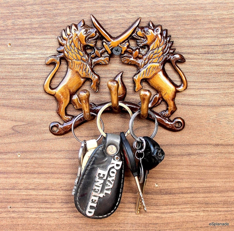 eSplanade Brass Fighting Lions Key Stand  Key Holder Hanger Hook Wall Key Holder Keys Rack Hook Key Hanging Hooks Multi - Image 4