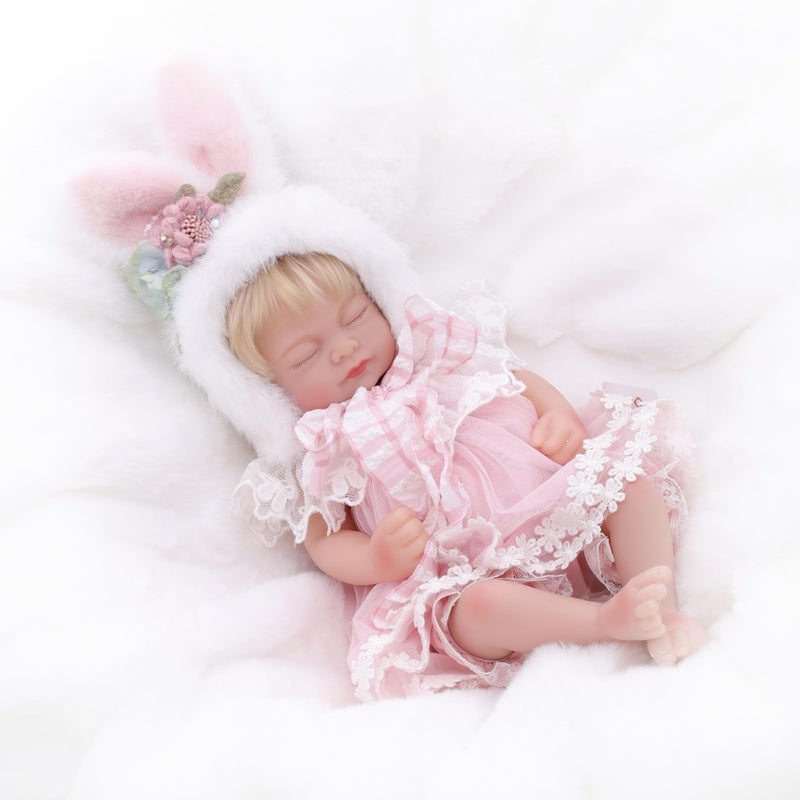 Cloveray Reborn Baby Doll 12 Inch Full Vinyl Body Dreamy Girl with Bunny Hat Lace Flower Dress Realistic Collectible Baby Doll Gift - Image 2