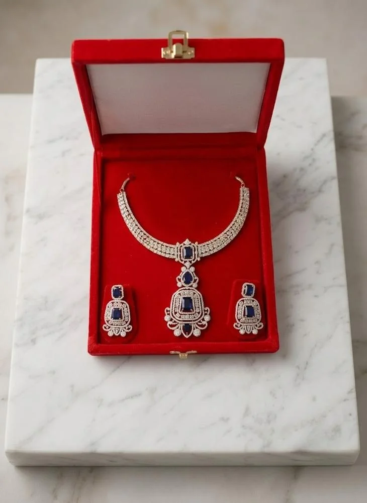 Viny Blue Elegant American Diamond & Sapphire Blue Imitation Necklace Set for Women - Perfect for Parties, Weddings, & Festivals (Diwali, Eid) for Women | Best Price UAE