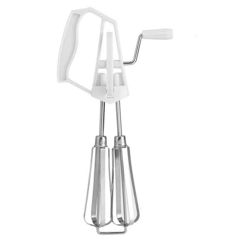 Fdit Stainless Steel Manual Whisk Egg Beater Rotary Handheld Egg Frother Mixer Cooking Tool KitchenWhite