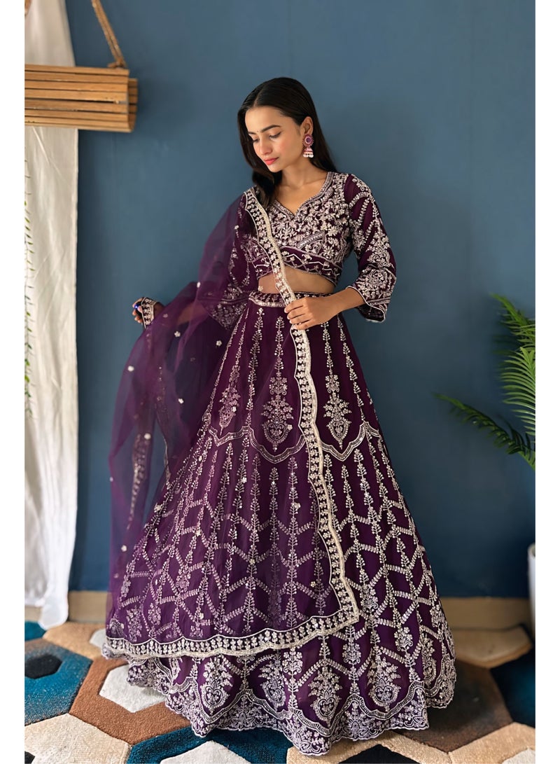 Super Asian Lavender Faux Georgette Lehenga Set with Net Dupatta & Sequin Embroidery Work | Elegant Party Wear  - Image 2