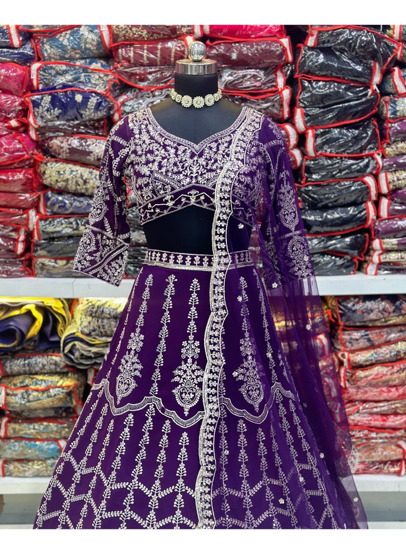 Super Asian Lavender Faux Georgette Lehenga Set with Net Dupatta & Sequin Embroidery Work | Elegant Party Wear  - Image 5
