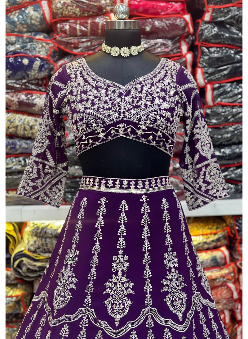 Super Asian Lavender Faux Georgette Lehenga Set with Net Dupatta & Sequin Embroidery Work | Elegant Party Wear  - Image 4