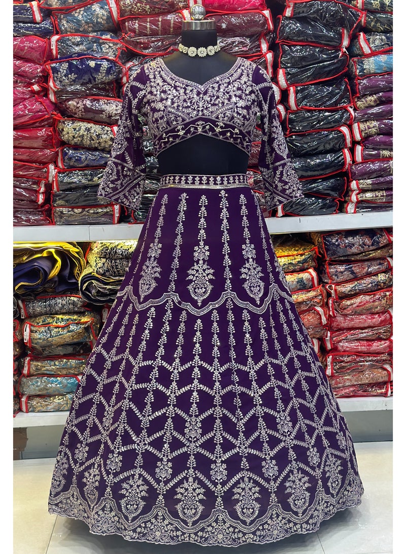 Super Asian Lavender Faux Georgette Lehenga Set with Net Dupatta & Sequin Embroidery Work | Elegant Party Wear  - Image 3