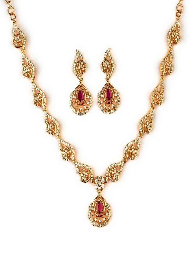 Sasitrends American Diamond White-Ruby Sonte Studded Micro Gold Plated Jewellery Set for Women & Girls - Image 1