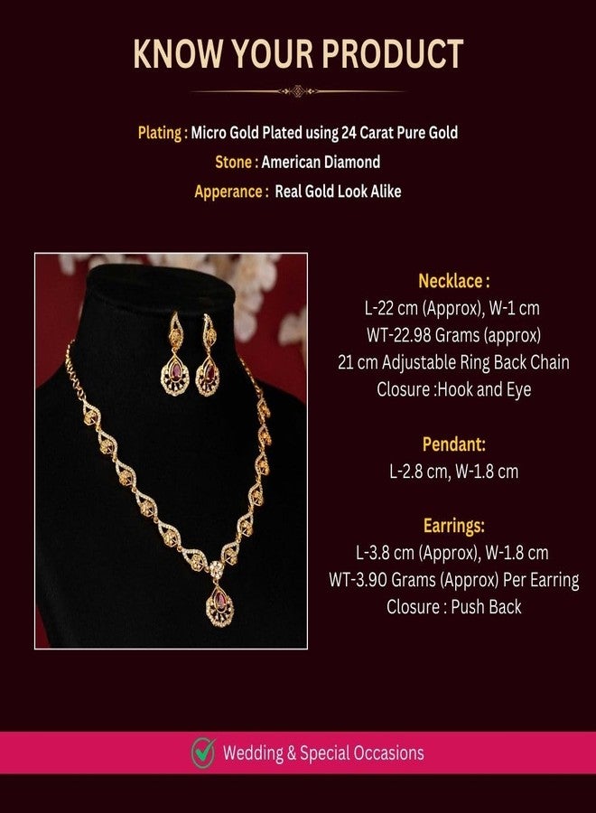 Sasitrends American Diamond White-Ruby Sonte Studded Micro Gold Plated Jewellery Set for Women & Girls - Image 2