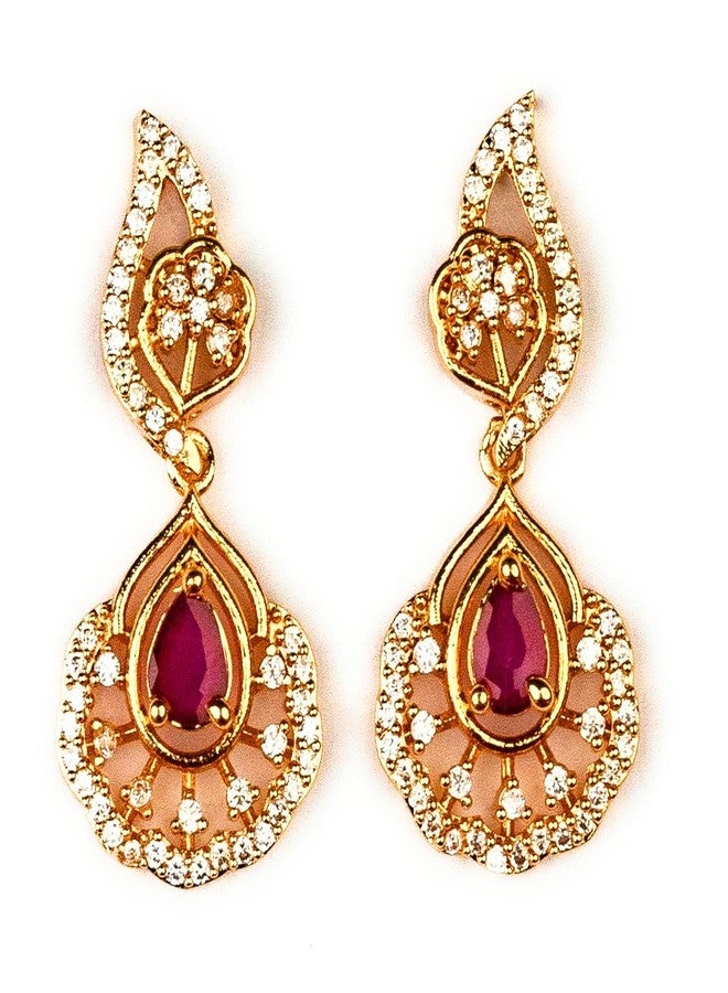 Sasitrends American Diamond White-Ruby Sonte Studded Micro Gold Plated Jewellery Set for Women & Girls - Image 4