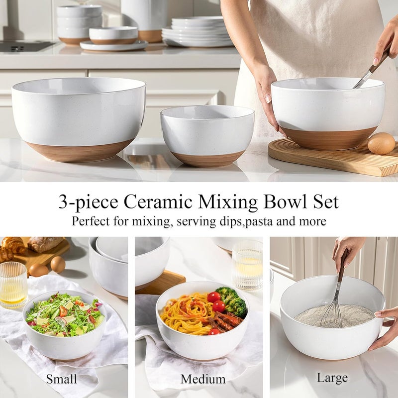 AmorArc Ceramic Mixing Bowls|Nesting Bowls Set of 3|Stoneware Serving Bowls with Rustic Terracotta Underside for Mixing,Cooking,Baking,Salad,Soup| Microwave & Dishwasher Safe 4.6/2.8/1.3 Qt（3pcs - Image 4