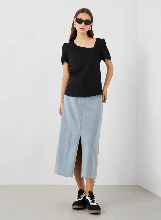 Take Two Take Two Solid Asymmetric Neckline Top