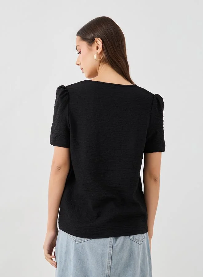 Take Two Take Two Solid Asymmetric Neckline Top