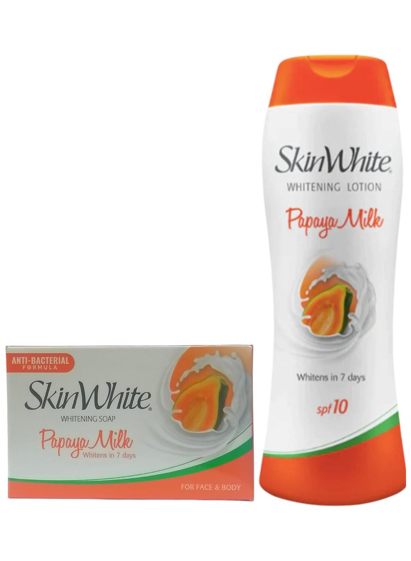 سكين وايت لوشن تبييض بحليب البابايا مع عامل حماية من الشمس SPF10 200 مل  و صابونة تبييض حليب البابايا