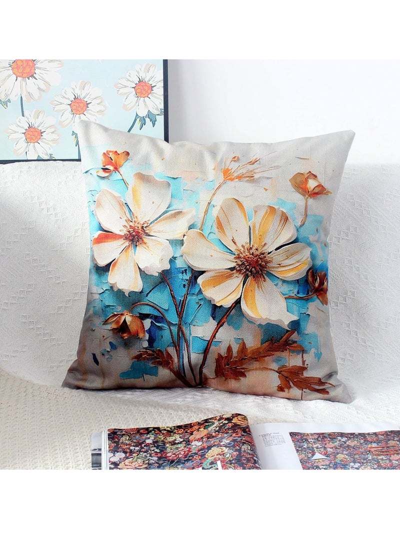 BIGTHREE Throw Pillow Covers, 4 Pcs Floral Cushions Covers Set, Square Sofa Cushion Cases, 18 Inches Decorative Pillows for Outdoor Cushion Cases Home Decor - Image 5