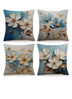 BIGTHREE Throw Pillow Covers, 4 Pcs Floral Cushions Covers Set, Square Sofa Cushion Cases, 18 Inches Decorative Pillows for Outdoor Cushion Cases Home Decor  - Image 1