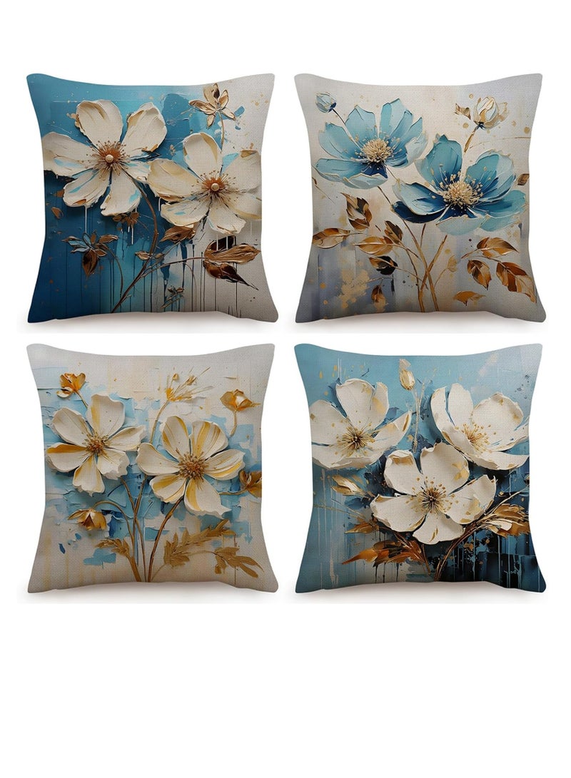 BIGTHREE Throw Pillow Covers, 4 Pcs Floral Cushions Covers Set, Square Sofa Cushion Cases, 18 Inches Decorative Pillows for Outdoor Cushion Cases Home Decor - Image 1