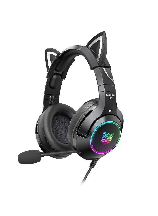 ONIKUMA K9 3.5mm Wired Gaming Headset Removable Cat Ears Headphones Noise - Image 1