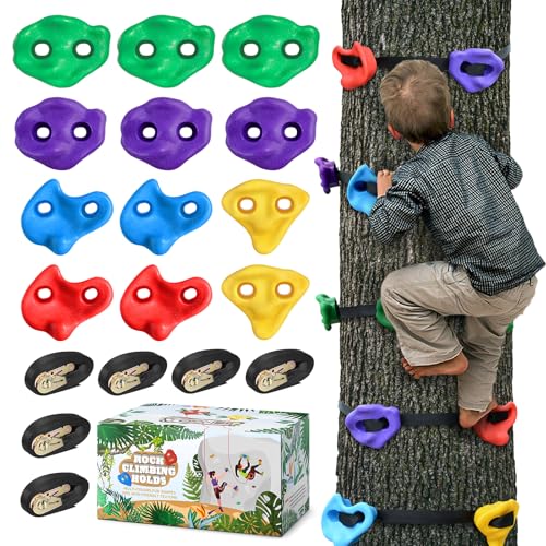 TOPNEW 12 Ninja Tree Climbing Holds for Kids Climber Adult Climbing Rocks with 6 Ratchet Straps for Outdoor Ninja Warrior Obstacle Course Training - Image 1