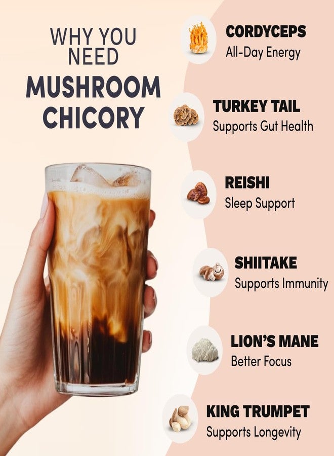 RYZE SUPERFOODS Mushroom Chicory with 6 Organic Adaptogenic Mushrooms, Keto Decaf Alternative with Chicory Root for Energy, Focus, Digestion, Immunity with Lions Mane, Turkey Tail, Shiitake, 30 Serv - Image 3