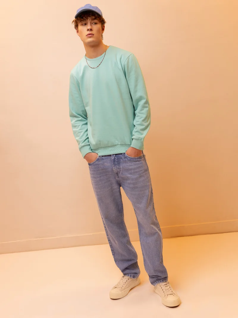 بيونغ سويت شيرت رجالي أخضر ناعم سادة