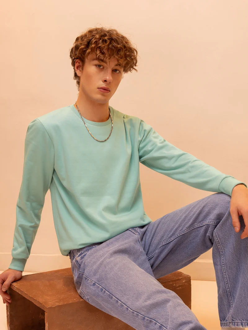Beyoung Solid Soft Green Men Sweatshirts