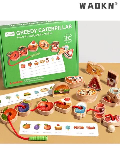 Greedy Caterpillar Threading Bead Toy, Educational Wooden Game for Kids, Enhances Logical Thinking, Perfect for Fruit Recognition and Color Matching,Perfect for Children Over 3 Years