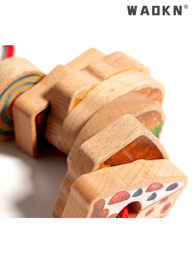 Greedy Caterpillar Threading Bead Toy, Educational Wooden Game for Kids, Enhances Logical Thinking, Perfect for Fruit Recognition and Color Matching,Perfect for Children Over 3 Years