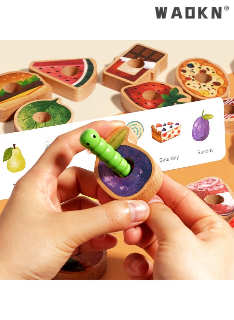 Greedy Caterpillar Threading Bead Toy, Educational Wooden Game for Kids, Enhances Logical Thinking, Perfect for Fruit Recognition and Color Matching,Perfect for Children Over 3 Years