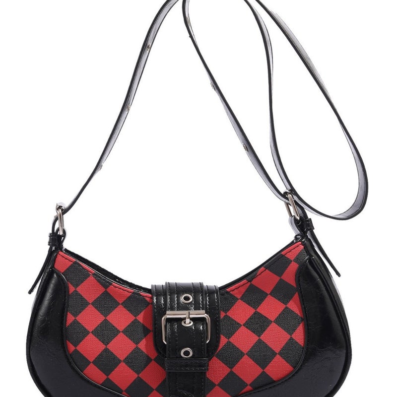 Vintage Plaid Patchwork Saddle Bag Korean Style Crossbody Shoulder Bag - Image 5