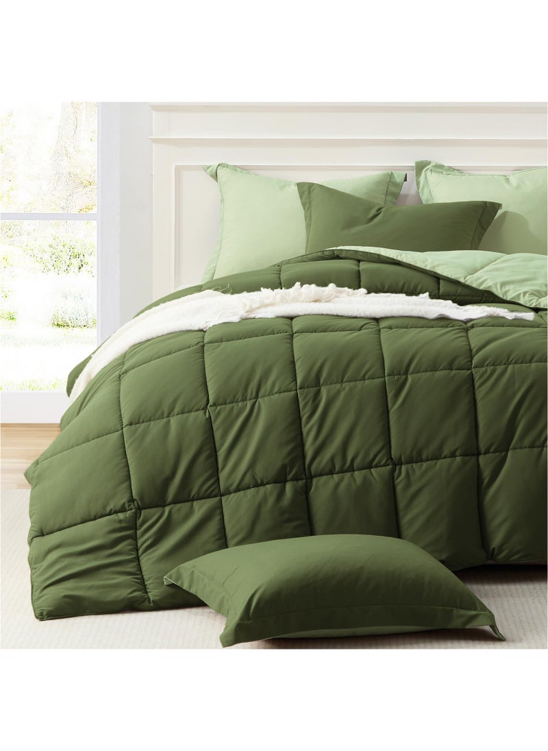 Homelike Moment Homelike Moment King Size Comforter Set Olive Green  Comforters King Size Bedding Set  Soft Lightweight Down Alternative Bed Comforter Reversible All Season 3 Piece Bedding Sets Olive Green/Sage Green  - Image 1