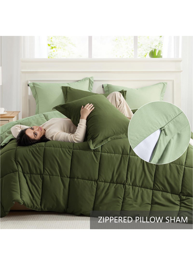 Homelike Moment Homelike Moment King Size Comforter Set Olive Green  Comforters King Size Bedding Set  Soft Lightweight Down Alternative Bed Comforter Reversible All Season 3 Piece Bedding Sets Olive Green/Sage Green  - Image 5