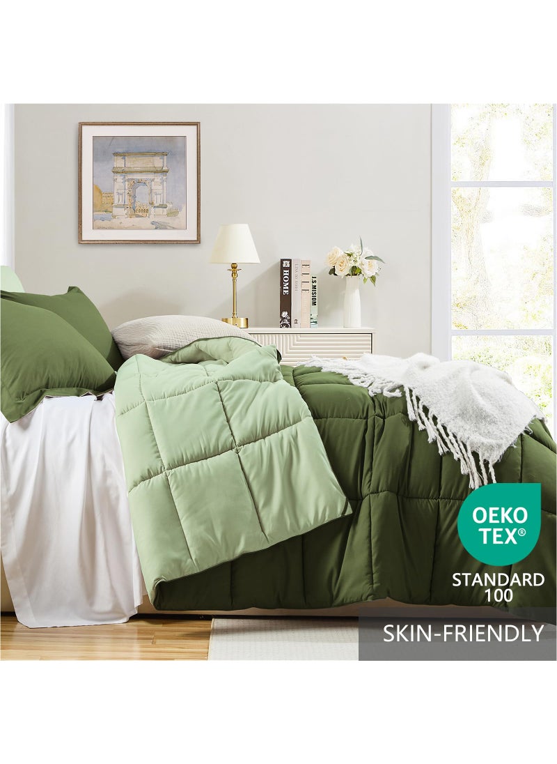 Homelike Moment Homelike Moment King Size Comforter Set Olive Green  Comforters King Size Bedding Set  Soft Lightweight Down Alternative Bed Comforter Reversible All Season 3 Piece Bedding Sets Olive Green/Sage Green  - Image 3