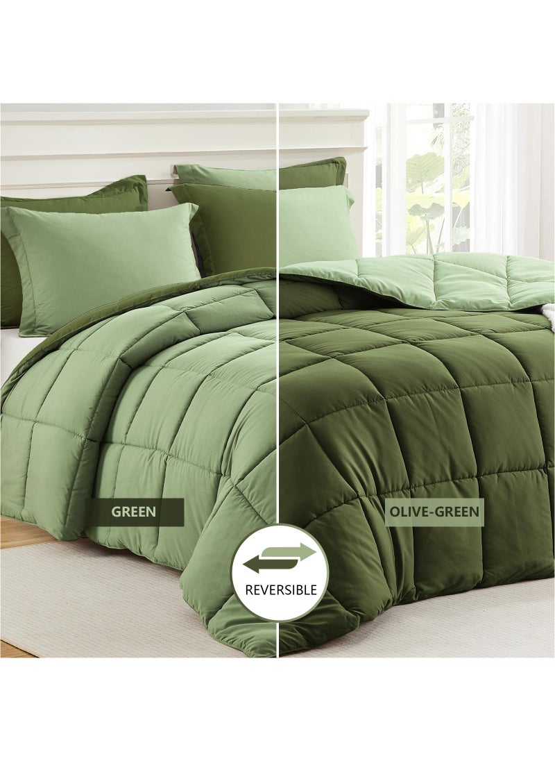 Homelike Moment Homelike Moment King Size Comforter Set Olive Green  Comforters King Size Bedding Set  Soft Lightweight Down Alternative Bed Comforter Reversible All Season 3 Piece Bedding Sets Olive Green/Sage Green  - Image 2