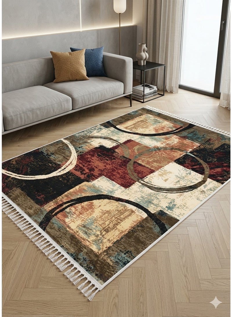 Modern 3D Abstract Geometric Area Rug - Circular Motif - 160x230 cm - Non-Slip Dotted Backing & Machine Washable - Image 1