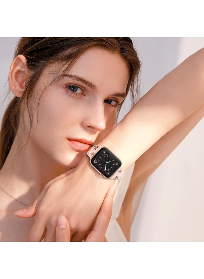 كينسو حزام ساعة Apple Watch، أشرطة منقوشة بالزهور متوافقة مع حزام ساعة Apple Watch 41 مم و40 مم و42 مم و38 مم للنساء، حزام iWatch لطيف من السيليكون الرياضي الناعم لسلسلة iWatch SE 10 9 8 7 6 5 4 3 Ultra - Image 5