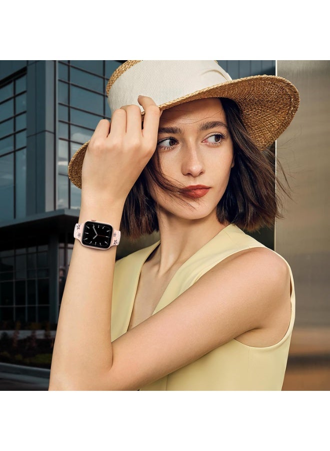 كينسو حزام ساعة Apple Watch، أشرطة منقوشة بالزهور متوافقة مع حزام ساعة Apple Watch 41 مم و40 مم و42 مم و38 مم للنساء، حزام iWatch لطيف من السيليكون الرياضي الناعم لسلسلة iWatch SE 10 9 8 7 6 5 4 3 Ultra - Image 4