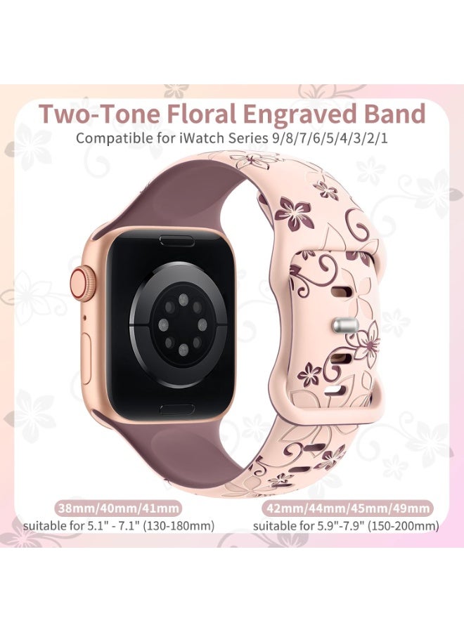 كينسو حزام ساعة Apple Watch، أشرطة منقوشة بالزهور متوافقة مع حزام ساعة Apple Watch 41 مم و40 مم و42 مم و38 مم للنساء، حزام iWatch لطيف من السيليكون الرياضي الناعم لسلسلة iWatch SE 10 9 8 7 6 5 4 3 Ultra - Image 2
