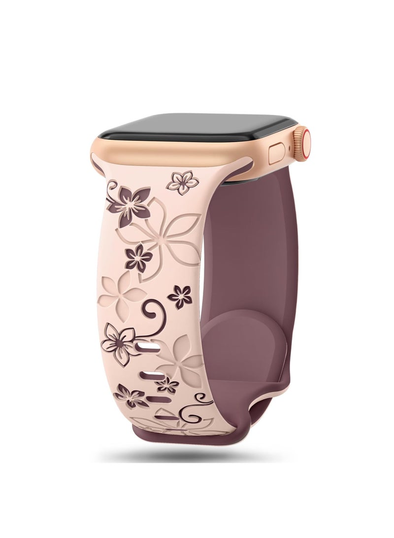 كينسو حزام ساعة Apple Watch، أشرطة منقوشة بالزهور متوافقة مع حزام ساعة Apple Watch 41 مم و40 مم و42 مم و38 مم للنساء، حزام iWatch لطيف من السيليكون الرياضي الناعم لسلسلة iWatch SE 10 9 8 7 6 5 4 3 Ultra - Image 1