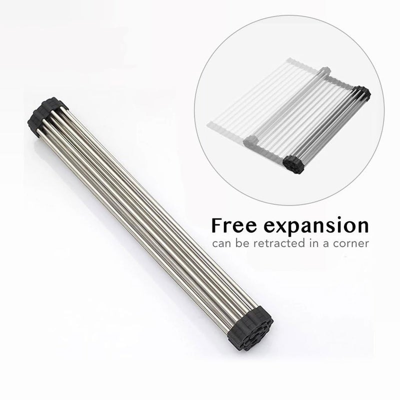 Cloudzy Roll Up Dish Drying Rack Roll Up Shelf Over Sink Drainer MultiUse Stainless Steel Foldable Mat Kitchen Sink Counter Top Adjustable Folding Rolling Dish Drainer - Image 2