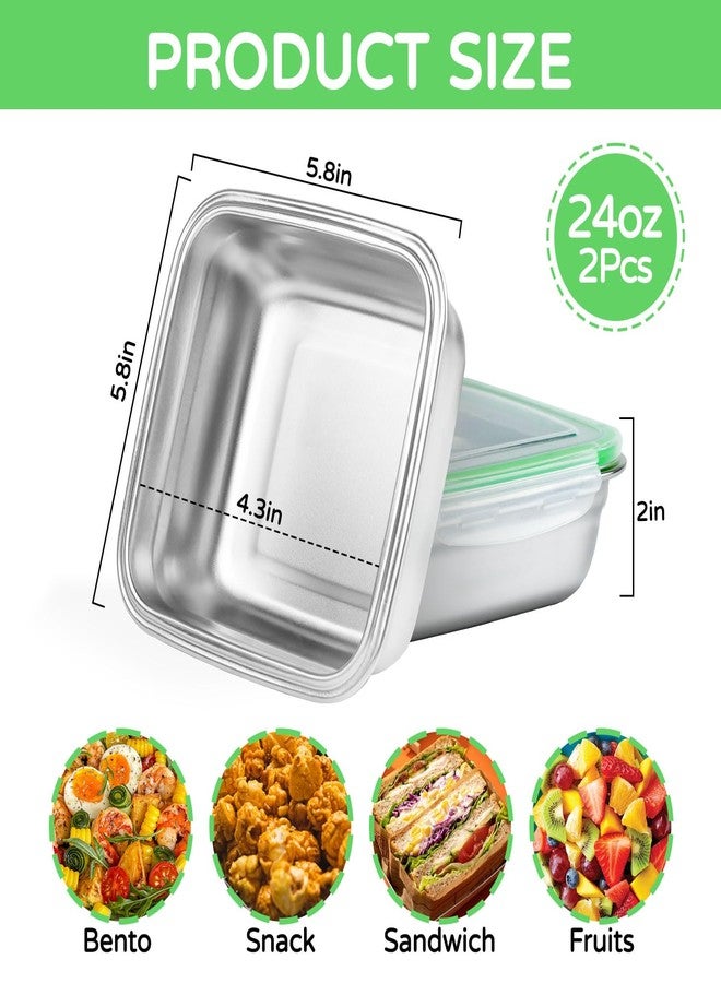 Pinsit 2 Pack Stainless Steel Sandwich Containers, 24oz Stainless Steel Snack Containers, Food Grade Sandwich Containers with Leak Proof and Airtight Lids, BPA-Free, Dishwasher and Freezer Safe - Image 2
