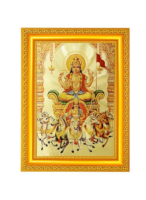 BM TRADERS Surya Devta With Narayana Beautiful Golden Print Photo In Golden Frame 1150 x 1350 Inches OR 2921 X 3429 Cms Housewarming Gifting
