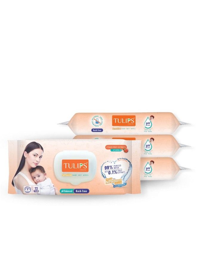 Tulips Sensitive Baby Wet Wipes Peach Fruit Extracts+ Vitamin E Lid Pack (72 Wipes X 4 Pack) - Image 2