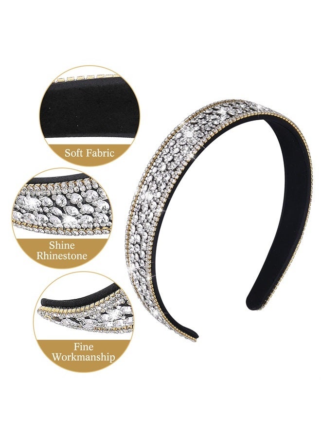 Sibba 1 PC Headband Rhinestone Wide Hair Band Headpiece Bridal Wedding Fashion Fancy Jeweled Bling Silver Beaded Sparkly Faux Diamond Crystal Sparkle Sequin Headwear Birthday Dressy Girl Women - Image 5