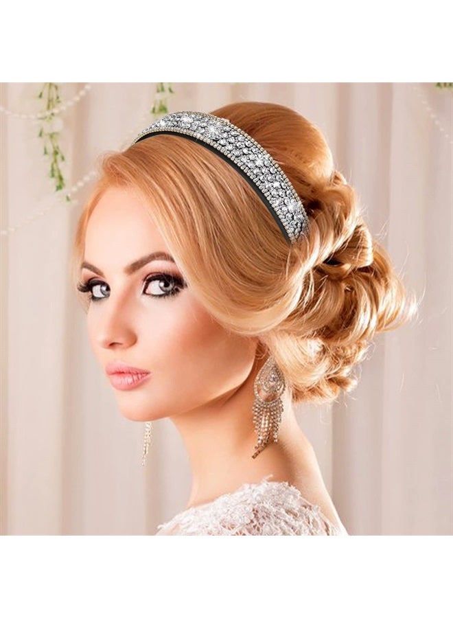 Sibba 1 PC Headband Rhinestone Wide Hair Band Headpiece Bridal Wedding Fashion Fancy Jeweled Bling Silver Beaded Sparkly Faux Diamond Crystal Sparkle Sequin Headwear Birthday Dressy Girl Women - Image 4