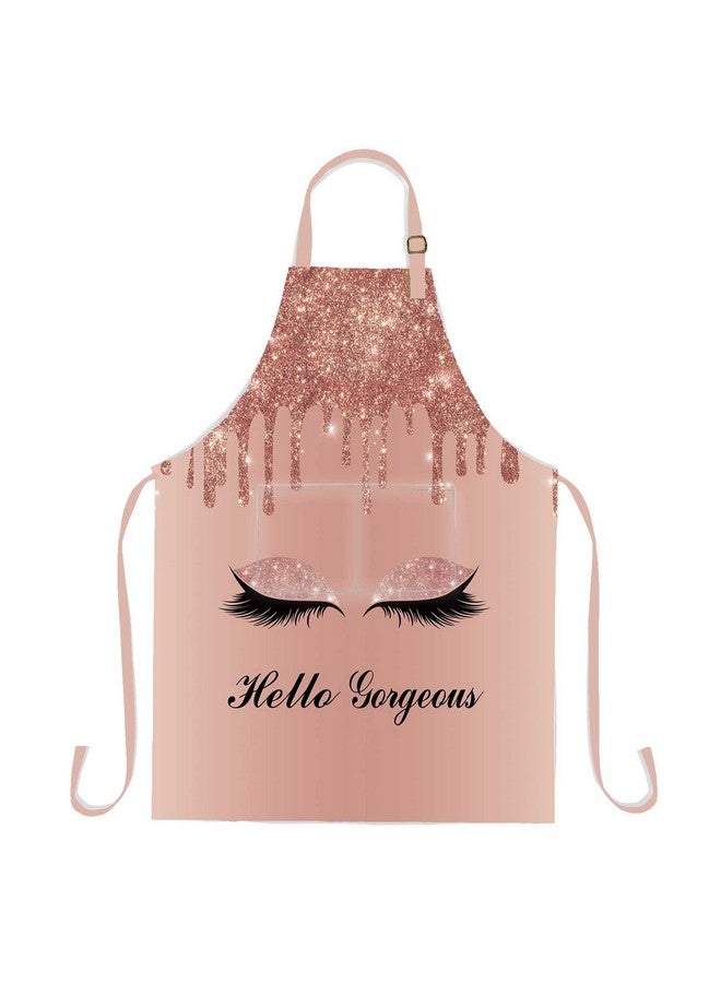 SSCSTS Hello Gorgeous Unicorn Eyelash Apron with 2 Pockets, 26.5x33.1in, Adjustable Size Bib Rose Gold Aprons for Men Women Kitchen Cooking Baking Gardening WQLSSS18 - Image 1