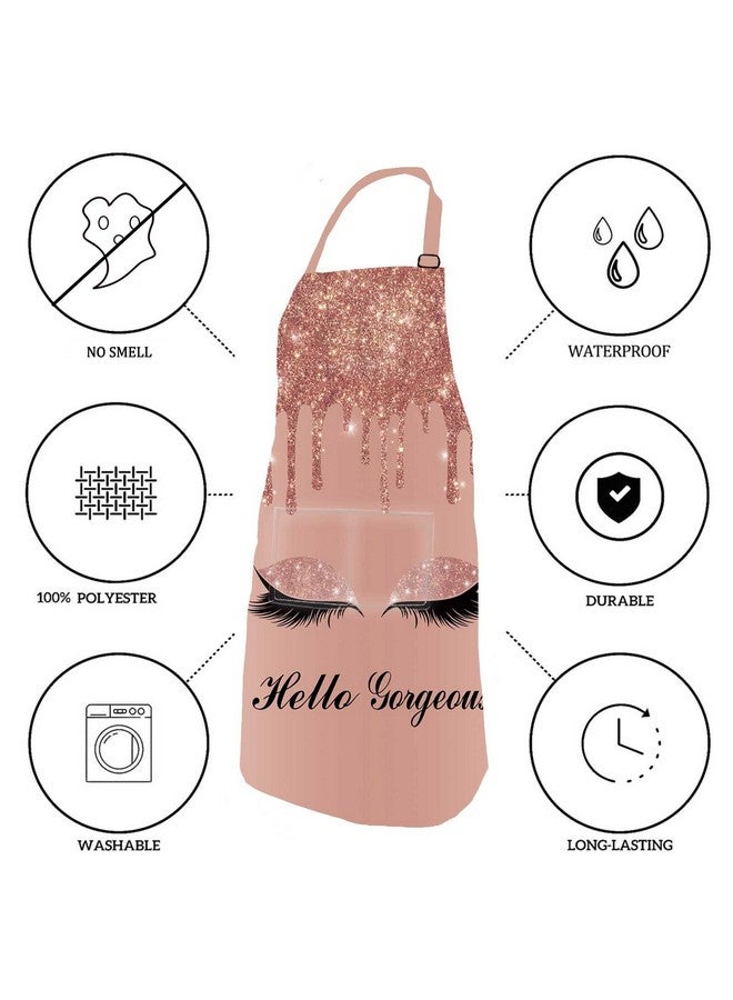 SSCSTS Hello Gorgeous Unicorn Eyelash Apron with 2 Pockets, 26.5x33.1in, Adjustable Size Bib Rose Gold Aprons for Men Women Kitchen Cooking Baking Gardening WQLSSS18 - Image 2