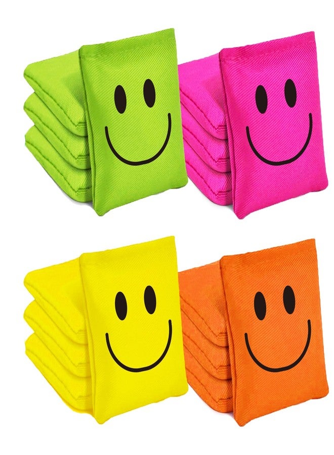 JarThenaAMCS 12Pcs Neon Happy Face Bean Bags Green Pink Yellow Orange Cornhole Game Bags for Party Gathering Game Supplies - Image 1