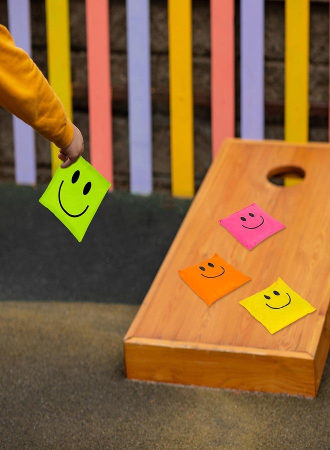 JarThenaAMCS 12Pcs Neon Happy Face Bean Bags Green Pink Yellow Orange Cornhole Game Bags for Party Gathering Game Supplies - Image 5