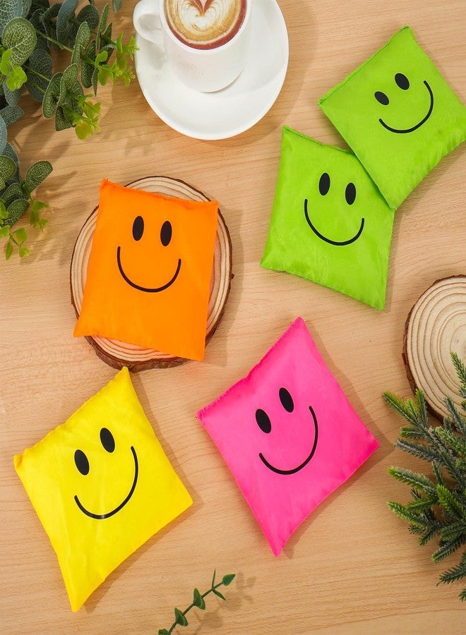 JarThenaAMCS 12Pcs Neon Happy Face Bean Bags Green Pink Yellow Orange Cornhole Game Bags for Party Gathering Game Supplies - Image 3