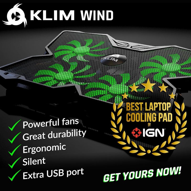 KLIM Wind Laptop Cooling Pad - Support 11 to 17 Inch Laptops, PS4-4 Fans - Light, Quiet, Powerful Cooling - Gamer USB Slim Portable Laptop Stand - New 2021 Version - Green - Image 2