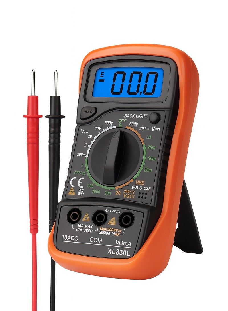 Orange Life Digital Multimeter XL830L – Handheld Tester for Voltage, Current, Resistance, Diode & Transistor with Backlight & Data Hold (Battery Not Included) - Image 1